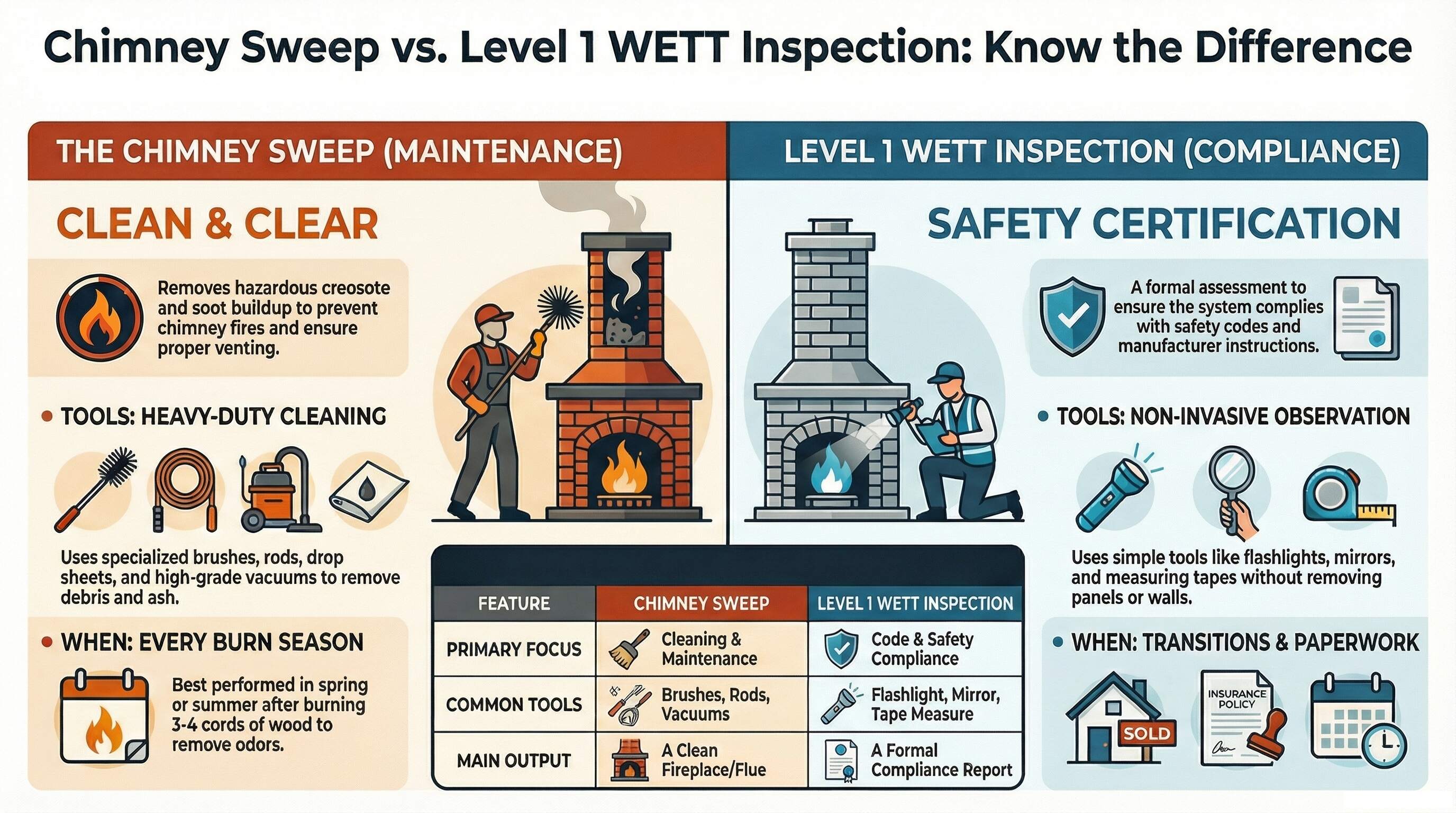 Chimney Sweep vs WETT Inspection 3mm Rule Difference